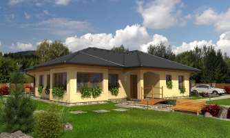 Progetto di casa familiare frammentata con zona giorno e stanze da letto separate.